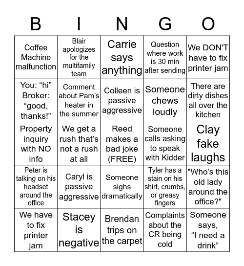 Broker Bingo Card
