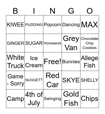 WARNER FAMILY Bingo Card