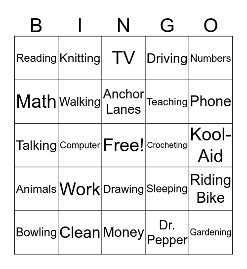 Things We Have To Or Must Do Bingo Card