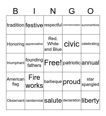 Independence Day  Bingo Card