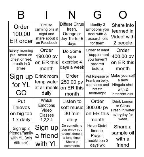 October 2019 Emotions Bingo Card