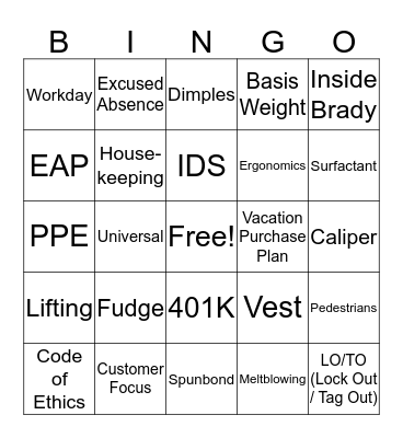 Brady Bingo Card