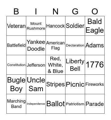 Fourth of July Bingo!  Bingo Card
