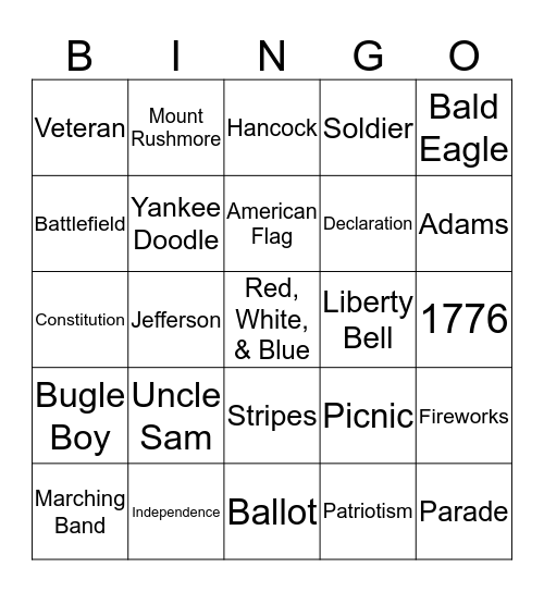 Fourth of July Bingo!  Bingo Card