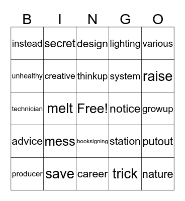 Lesson6. Dreaming My Future Bingo Card