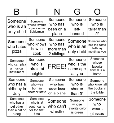 Get To Know Me Bingo Card