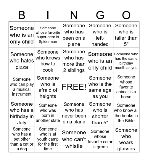 Get To Know Me Bingo Card