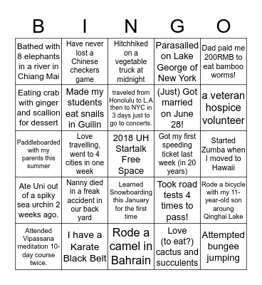 Getting to Know You !!! Bingo Card