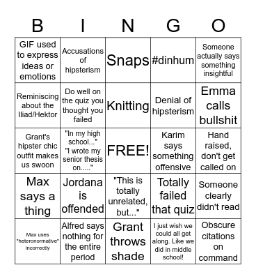 Lit Hum Bingo Card