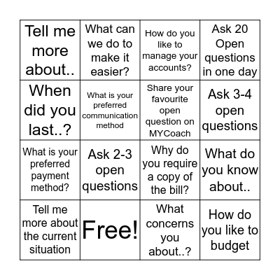 Identify Needs :)  Bingo Card