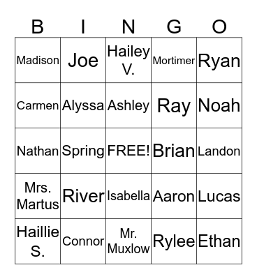 Our Class Bingo Card