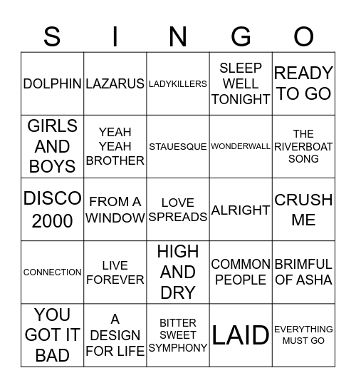243 BEST OF BRIT POP Bingo Card