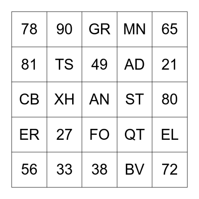 NUMBER PLATE BINGO Card