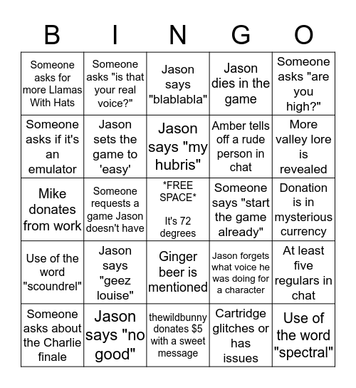 Video Game Valley Bingo Card