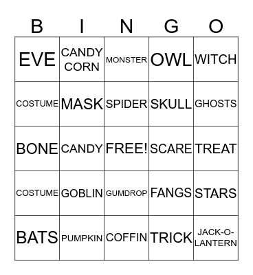 HALLOWEEN BOO-INGO Bingo Card