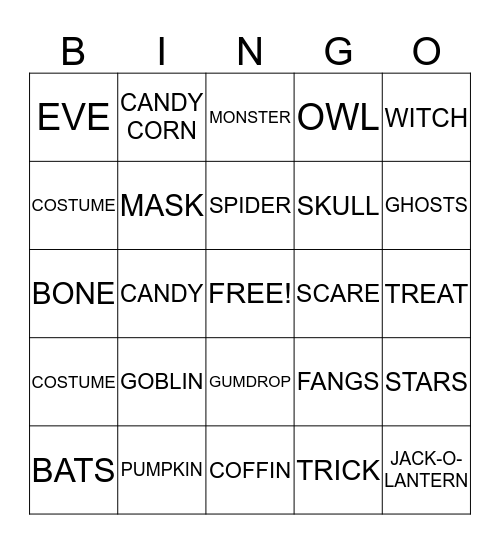 HALLOWEEN BOO-INGO Bingo Card