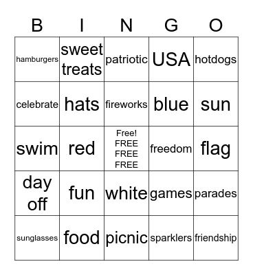 JULY 4th Bingo Card
