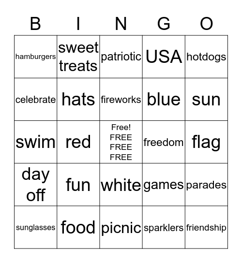 JULY 4th Bingo Card