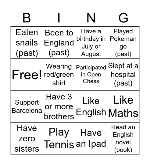 Untitled Bingo Card