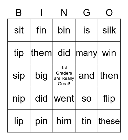 Short i Bingo Card