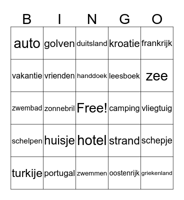 Vakantie Bingo Card