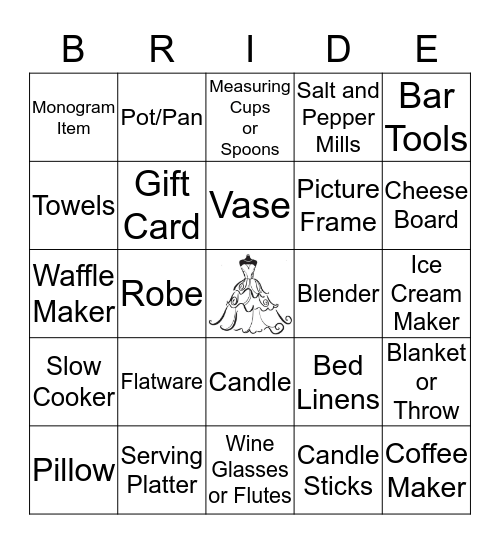Paige's Bridal Shower Bingo Card