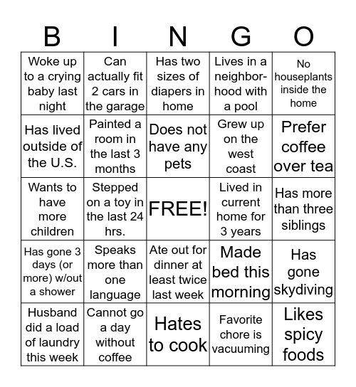 MOPS Mingle Bingo Card