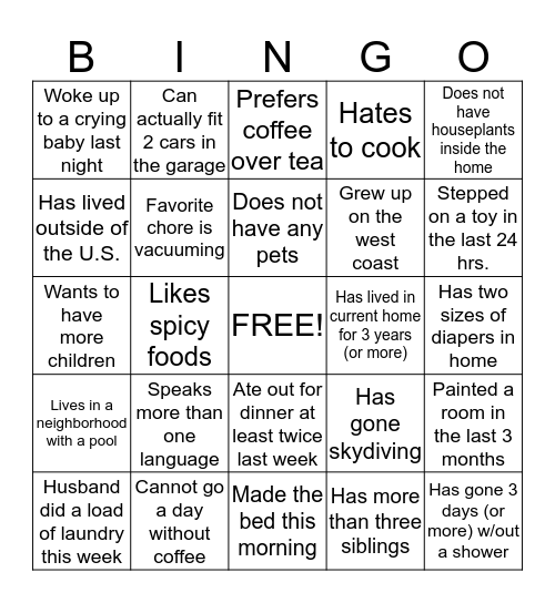 MOPS Mingle Bingo Card