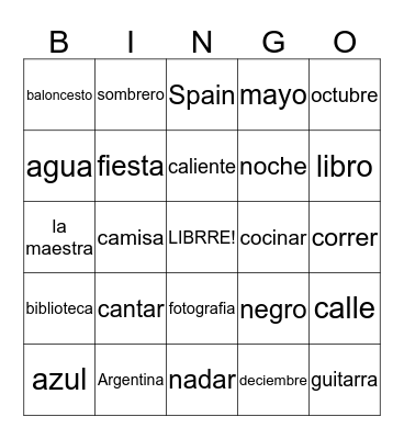 Espanol Bingo Card