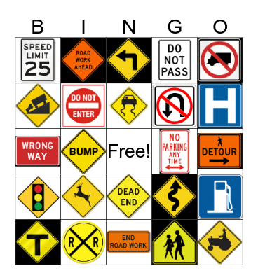 Road Sign Bingo Card