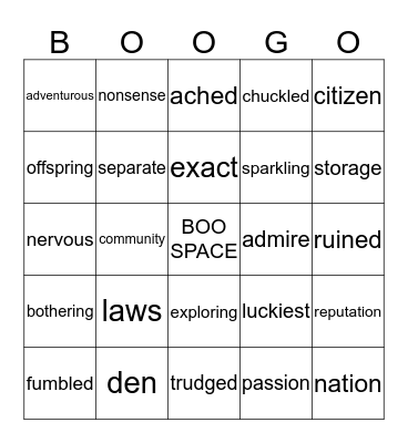 BOOGO! Bingo Card