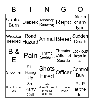 Dispatcher Bingo  October - November Bingo Card