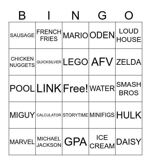 Untitled Bingo Card