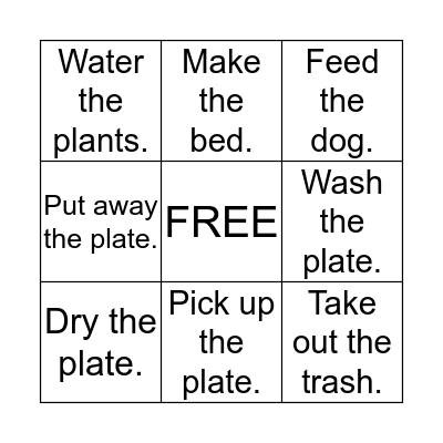 Clean Up Bingo Card