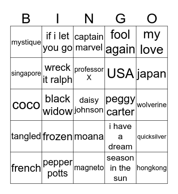 Inhuman Bingo Card