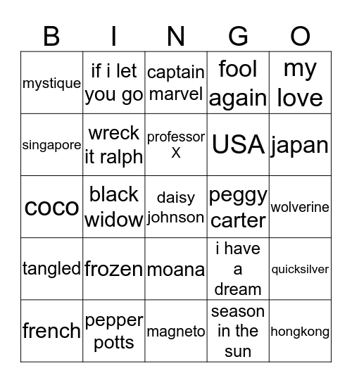 Inhuman Bingo Card