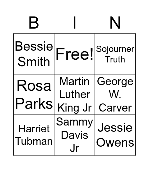 June African Americans Bingo Card