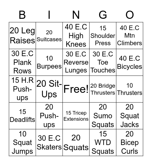 Endurance Bingo Card