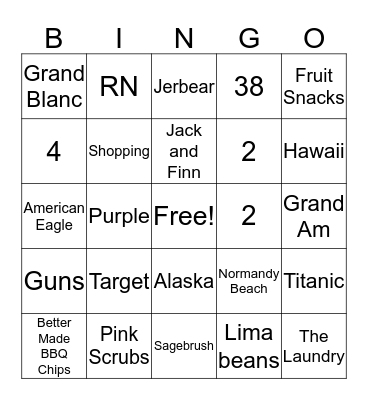 Heather and Jeremy Bingo Card