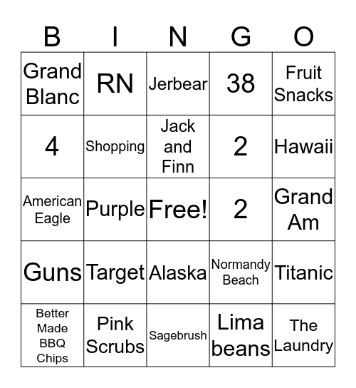 Heather and Jeremy Bingo Card