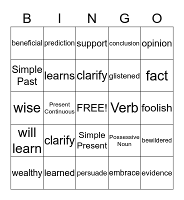 Mid-Term Vocabulary Bingo Card