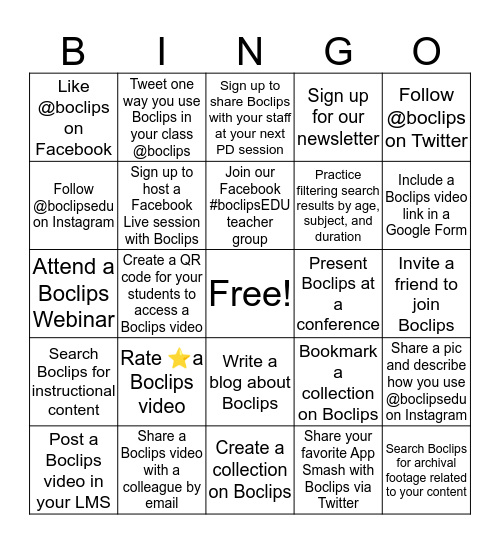 Boclips for Teachers Bingo Card