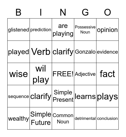 Mid-Term Vocabulary Bingo Card