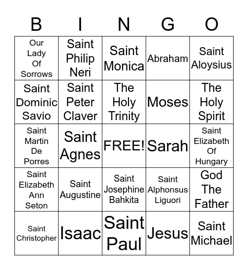 All Saints Day  Bingo Card