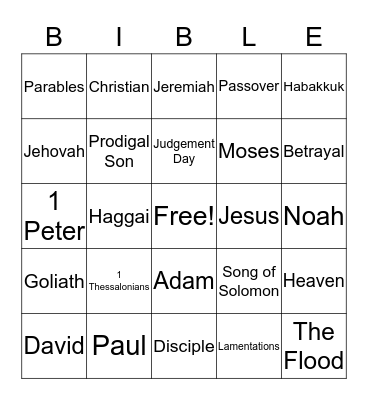 Bible Bingo Card