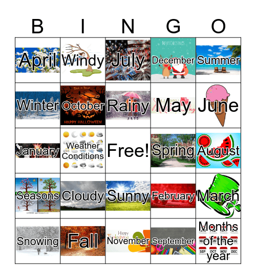 Months, Seasons, and Weather Bingo Card