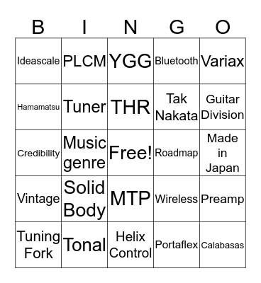Guitar Division Bingo Card