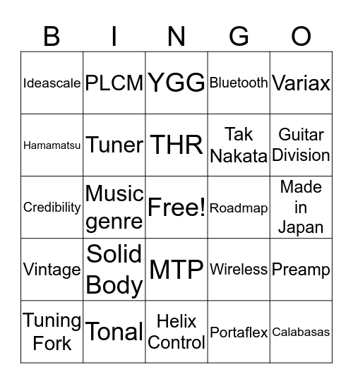 Guitar Division Bingo Card