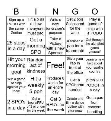 PLIZZAN BINGIZZLE Bingo Card