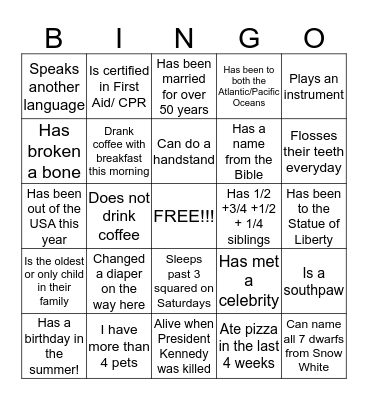 Steicamp Reunion 2018 Icebreaker Questions Bingo Card